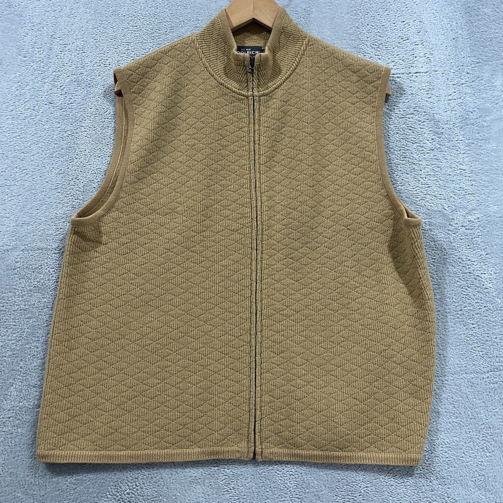 Woolrich Women's Vest XL Camel Tan 100% Wool Zip Up Diamond Preppy